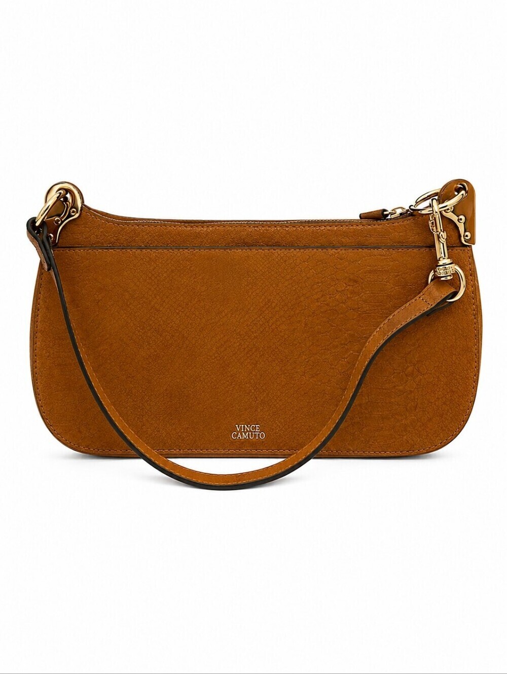 Vince Camuto Y2k Irine Dark Wheat Snakeskin Leather Mini Baguette Shoulder Bag